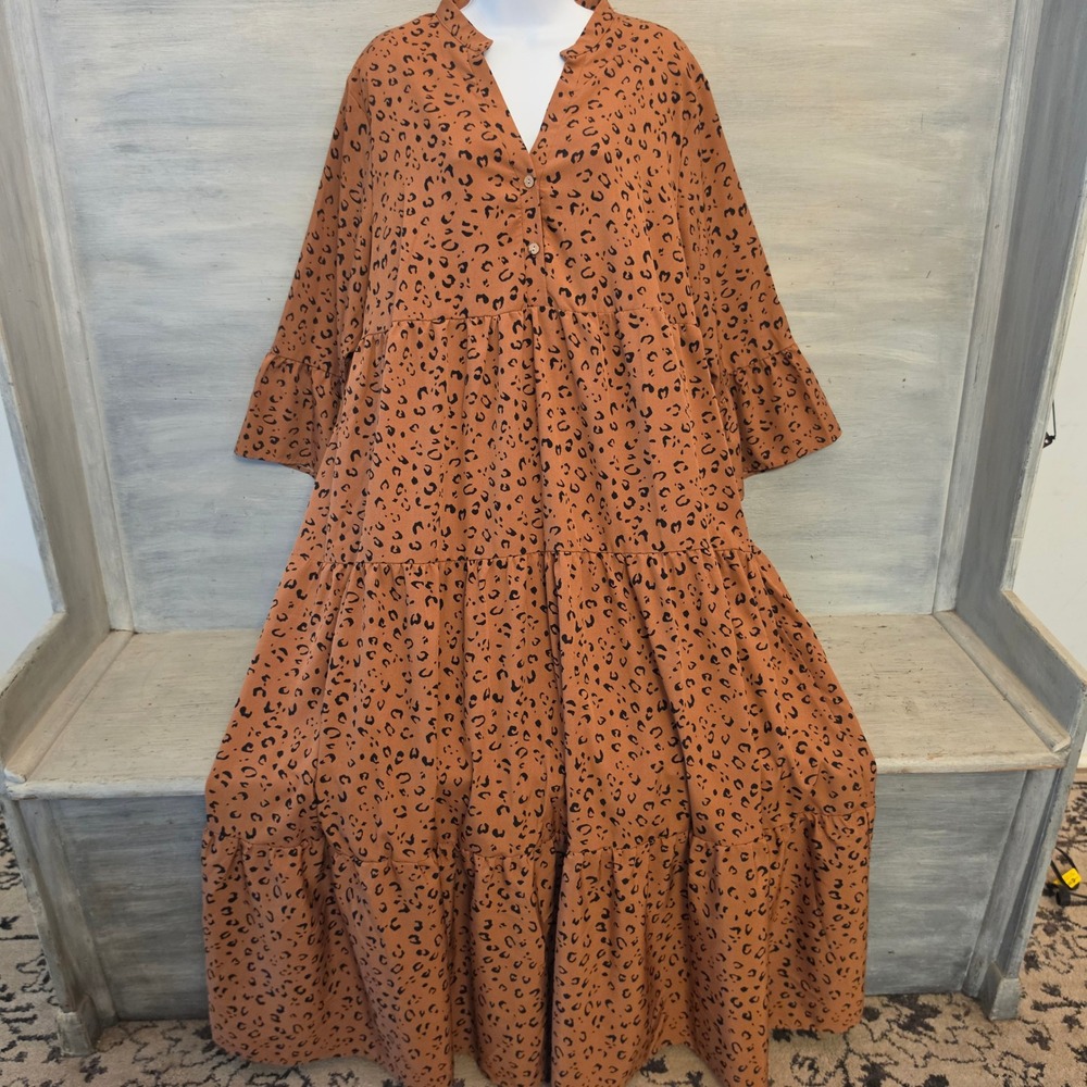 SHEIN Curve Leopard Print Tiered Multi Layer Maxi Dress Size 2XL LN